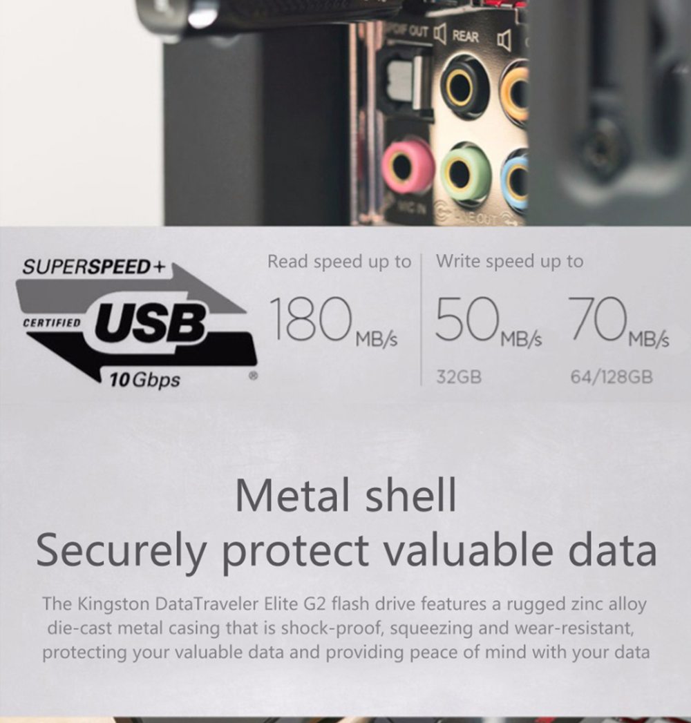 Kingston DTEG2 32GB Metal Casing USB 3.1 Flash Drive Reading Speed 180MB/S - Black