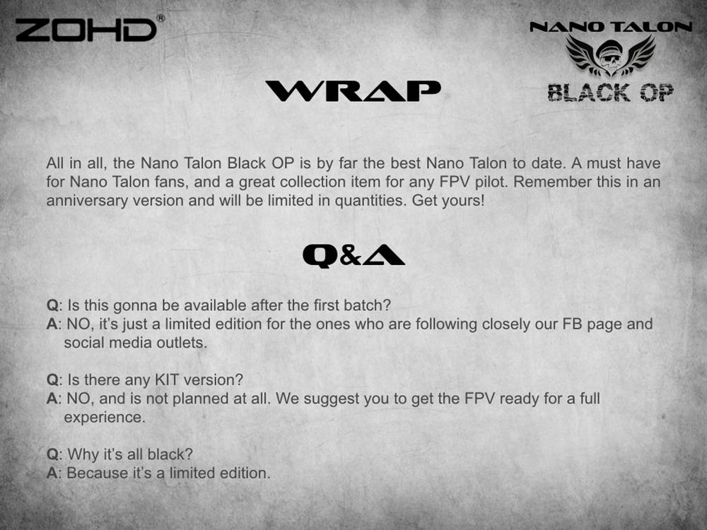 ZOHD Nano Talon Black OP 860mm Wingspan AIO V-Tail EPP Molded FPV Wing RC Airplane PNP With FPV Ready - Black