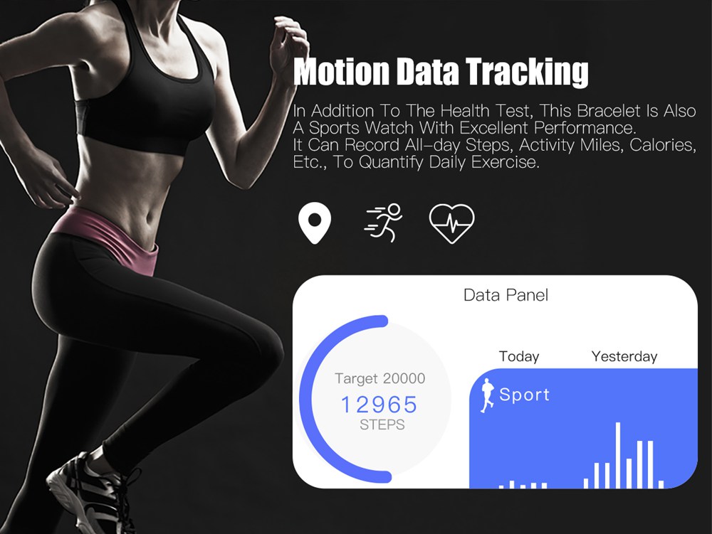 Makibes Q8 Smart Watch 1.0 Inch Round TFT Screen IP67 Heart Rate Blood Pressure Sleep Monitor Fitness Tracker Metal Strap - Black