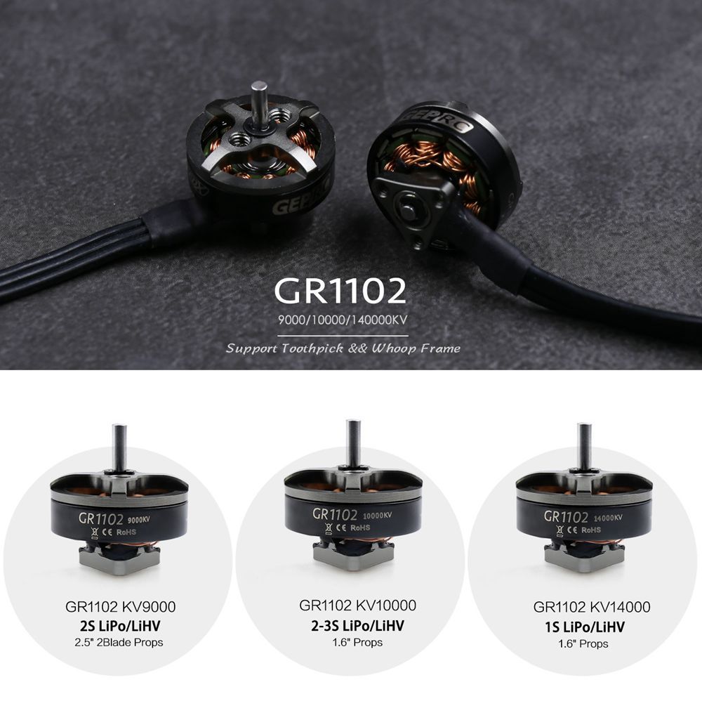 Geprc GR1102 10000KV 2-3S 1.5mm Shaft Diameter 3-hole Brushless Motor For Toothpick FPV Racing Drone