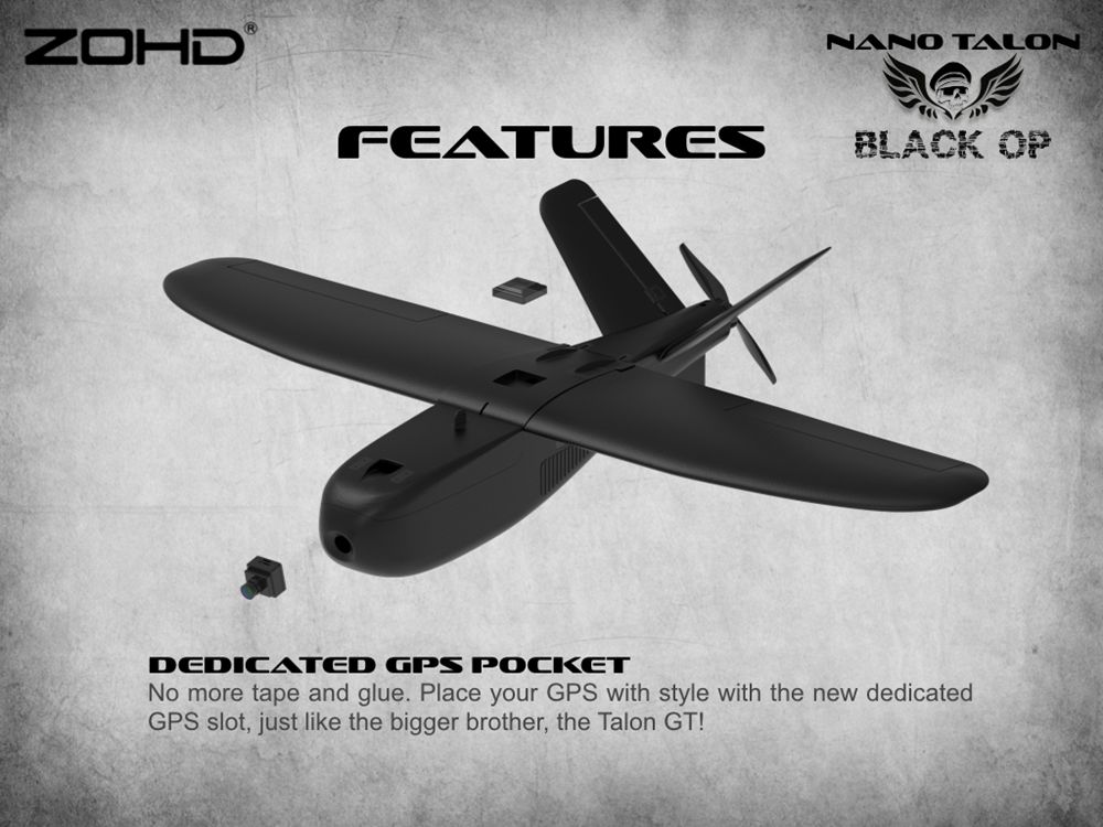 ZOHD Nano Talon Black OP 860mm Wingspan AIO V-Tail EPP Molded FPV Wing RC Airplane PNP With FPV Ready - Black