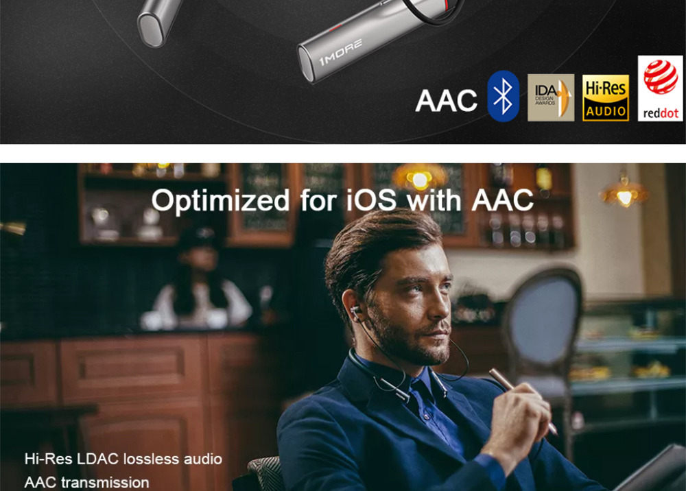 1MORE E1001BT In-Ear Bluetooth Earphones Wired Hi-Res LDAC Triple Drivers 10 Minutes Fast Charging