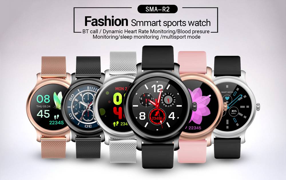 Makibes R2 Smart Watch 1.3 Inch IPS Round Screen IP67 Heart Rate Blood Pressure Monitor Call Message Reminder Music Player Metal Strap - Black