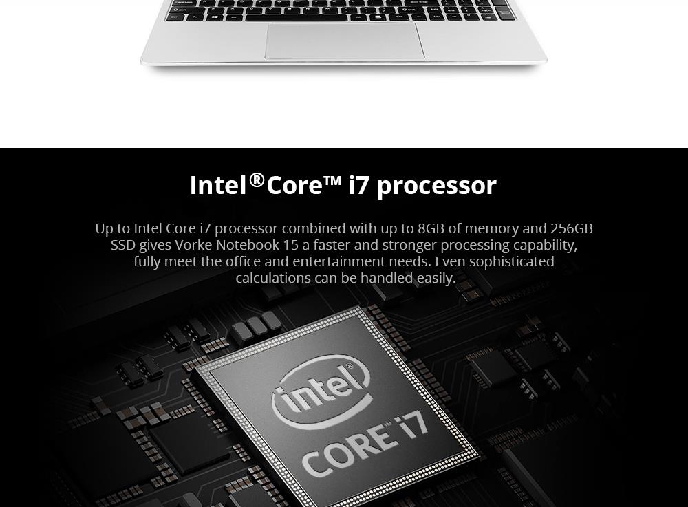 VORKE Notebook 15 4G Laptop Intel Core i7-4500U 15.6'' Screen 1920*1080 Windows 10 8GB DDR3 256GB SSD - Silver
