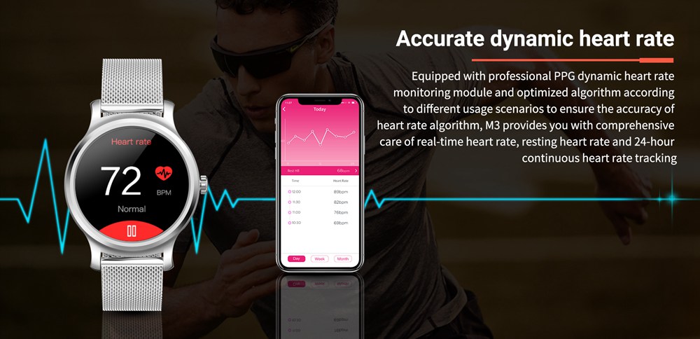 Makibes R2 Smart Watch 1.3 Inch IPS Round Screen IP67 Heart Rate Blood Pressure Monitor Call Message Reminder Music Player Metal Strap - Black