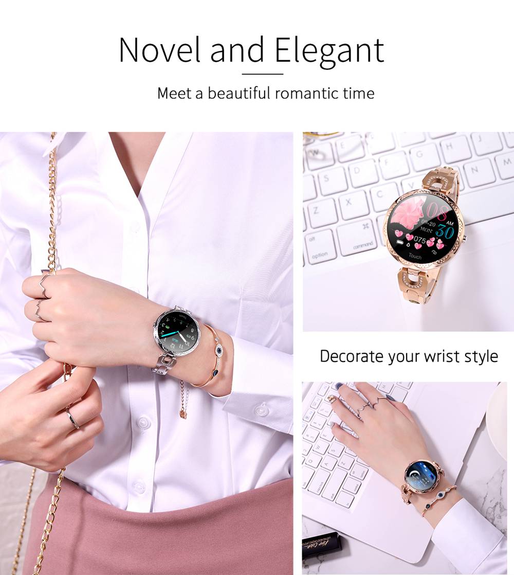 AK15 Women Smart Bracelet 1.08 Inch Color Screen Heart Rate Sleep Monitor IP67 Multiple Sports Modes - Golden