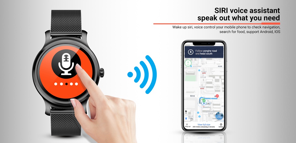 Makibes R2 Smart Watch 1.3 Inch IPS Round Screen IP67 Heart Rate Blood Pressure Monitor Call Message Reminder Music Player Metal Strap - Black