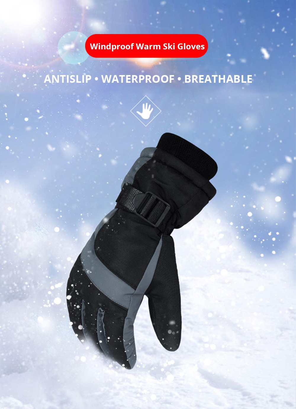 Winter Ski Gloves Warm Waterproof Breathable Gloves - Black And Gray