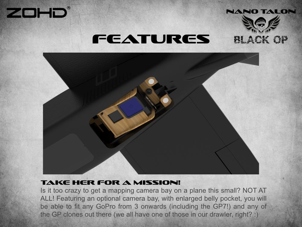 ZOHD Nano Talon Black OP 860mm Wingspan AIO V-Tail EPP Molded FPV Wing RC Airplane PNP With FPV Ready - Black