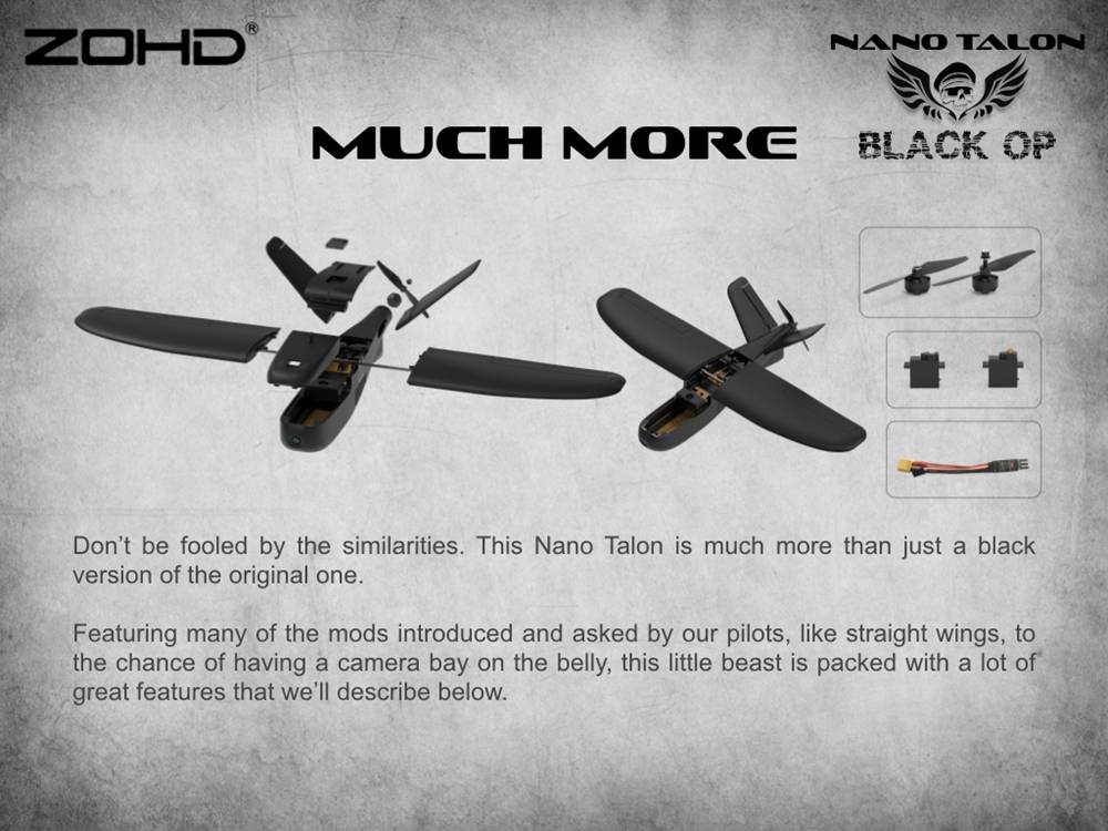 ZOHD Nano Talon Black OP 860mm Wingspan AIO V-Tail EPP Molded FPV Wing RC Airplane PNP With FPV Ready - Black