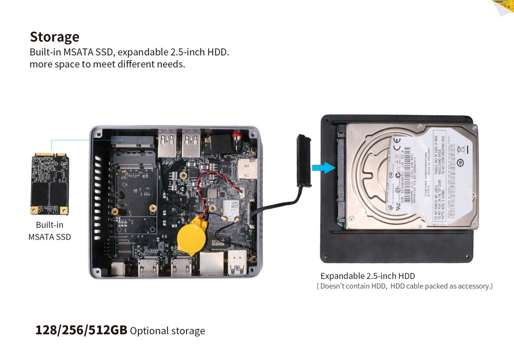 Beelink Gemini X55 Ultimate Intel Gemini Lake J5005 2.8Ghz 8GB/256GB Licensed Windows 10 Mini PC Intel® UHD Graphics 605 2.4G/5G MIMO WIFI Gigabit LAN HDMI*2 USB3.0*4 mSATA PCIE