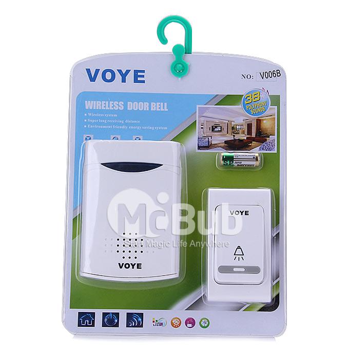 V006B Digital Wireless Door Bell With 38 Polyphony Tunes Songs LED Remote Control Digital Doorbell - White