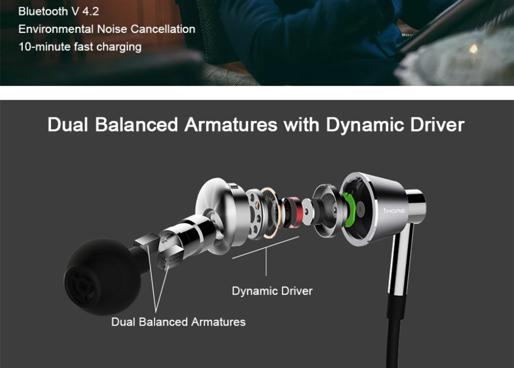 1MORE E1001BT In-Ear Bluetooth Earphones Wired Hi-Res LDAC Triple Drivers 10 Minutes Fast Charging