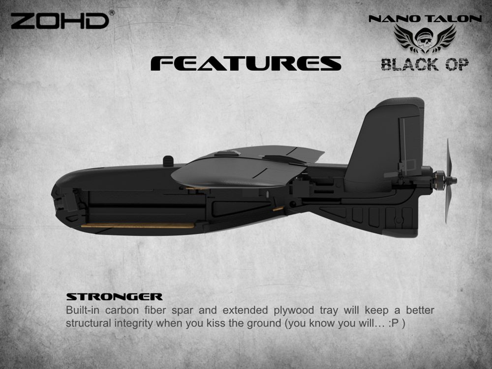 ZOHD Nano Talon Black OP 860mm Wingspan AIO V-Tail EPP Molded FPV Wing RC Airplane PNP With FPV Ready - Black