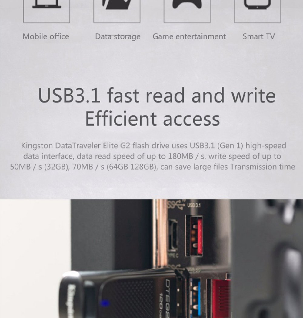 Kingston DTEG2 32GB Metal Casing USB 3.1 Flash Drive Reading Speed 180MB/S - Black