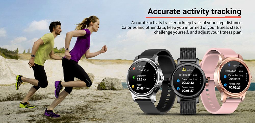 Makibes R2 Smart Watch 1.3 Inch IPS Round Screen IP67 Heart Rate Blood Pressure Monitor Call Message Reminder Music Player Metal Strap - Black