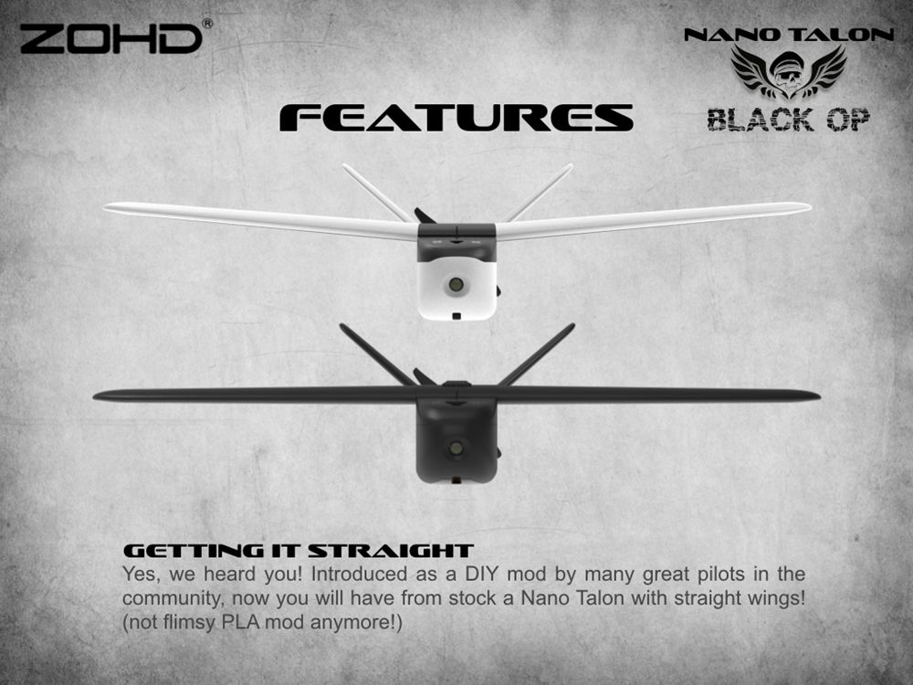 ZOHD Nano Talon Black OP 860mm Wingspan AIO V-Tail EPP Molded FPV Wing RC Airplane PNP With Motor ESC Propeller Hardware