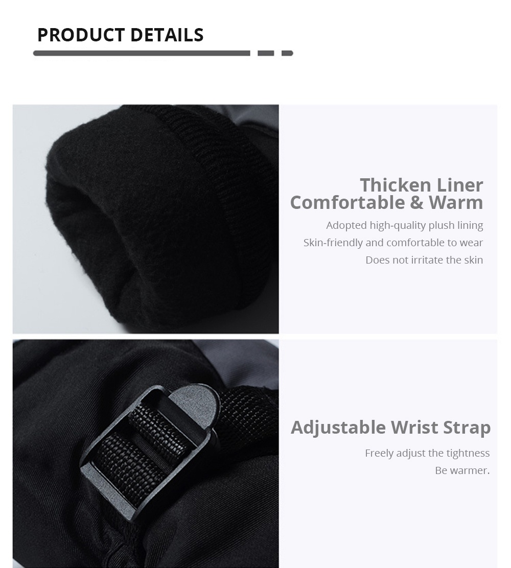 Winter Ski Gloves Warm Waterproof Breathable Gloves - Black And Gray