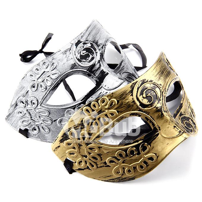 A Pair of Vintage Halloween Metal Style Mask for Party Golden Silver Random