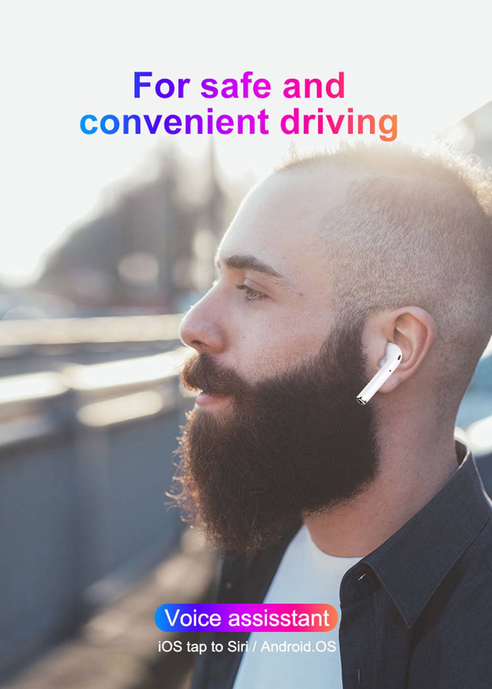 2 in 1 Single Bluetooth earphone and Car Charger Handsfree Call 3.1A USB Fast Charger Port