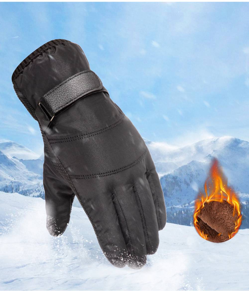 Winter Warm Non-slip Outdoor Velcro Ski Gloves Breathable Waterproof Material - Black