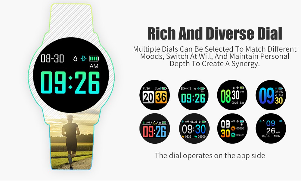 Makibes Q8 Smart Watch 1.0 Inch Round TFT Screen IP67 Heart Rate Blood Pressure Sleep Monitor Fitness Tracker Metal Strap - Black