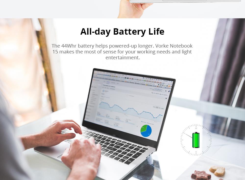 VORKE Notebook 15 4G Laptop Intel Core i7-4500U 15.6'' Screen 1920*1080 Windows 10 8GB DDR3 256GB SSD - Silver