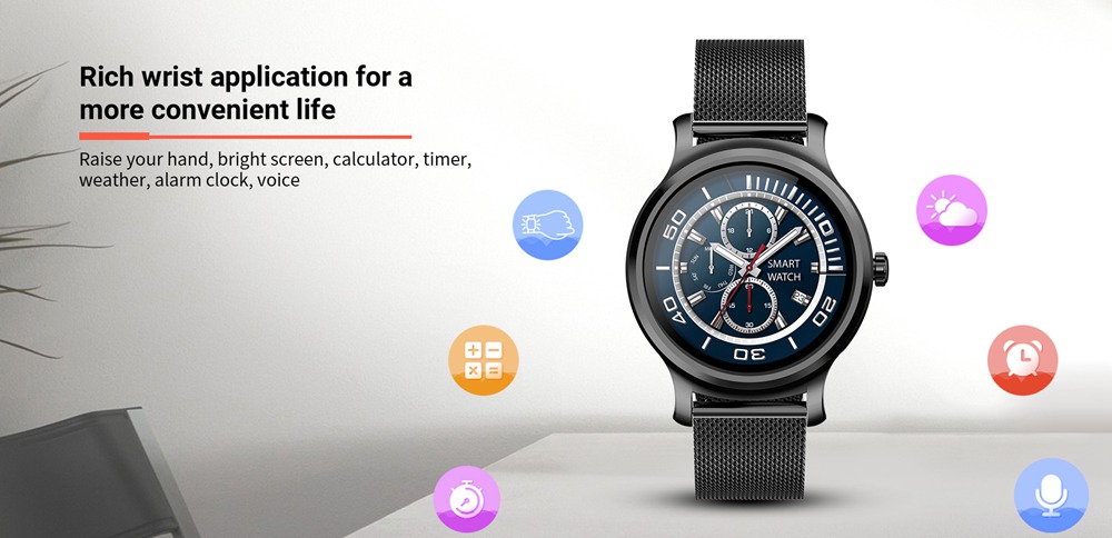 Makibes R2 Smart Watch 1.3 Inch IPS Round Screen IP67 Heart Rate Blood Pressure Monitor Call Message Reminder Music Player Metal Strap - Black