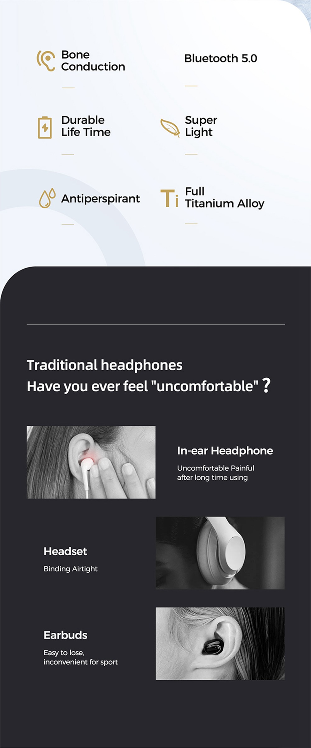 JOYROOM JR-G1 36g Bluetooth 5.0 Earphones Bone Conduction 6 Hours Playtime IPX4