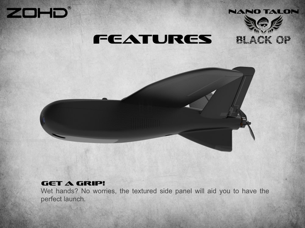 ZOHD Nano Talon Black OP 860mm Wingspan AIO V-Tail EPP Molded FPV Wing RC Airplane PNP With Motor ESC Propeller Hardware