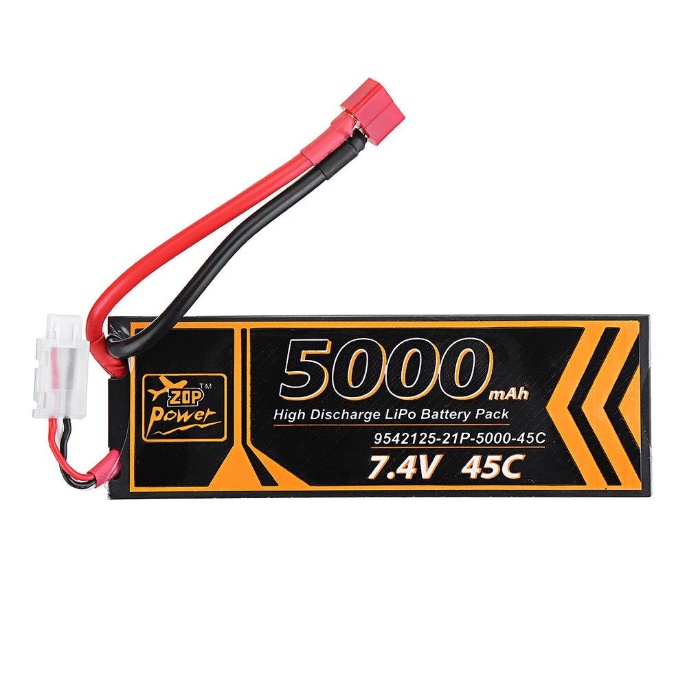 ZOP Power 2S 7.4V 5000mAh 45C Lipo Battery T Plug For RC Car Model FPV Racing Drone RC Airplane Helicopter
