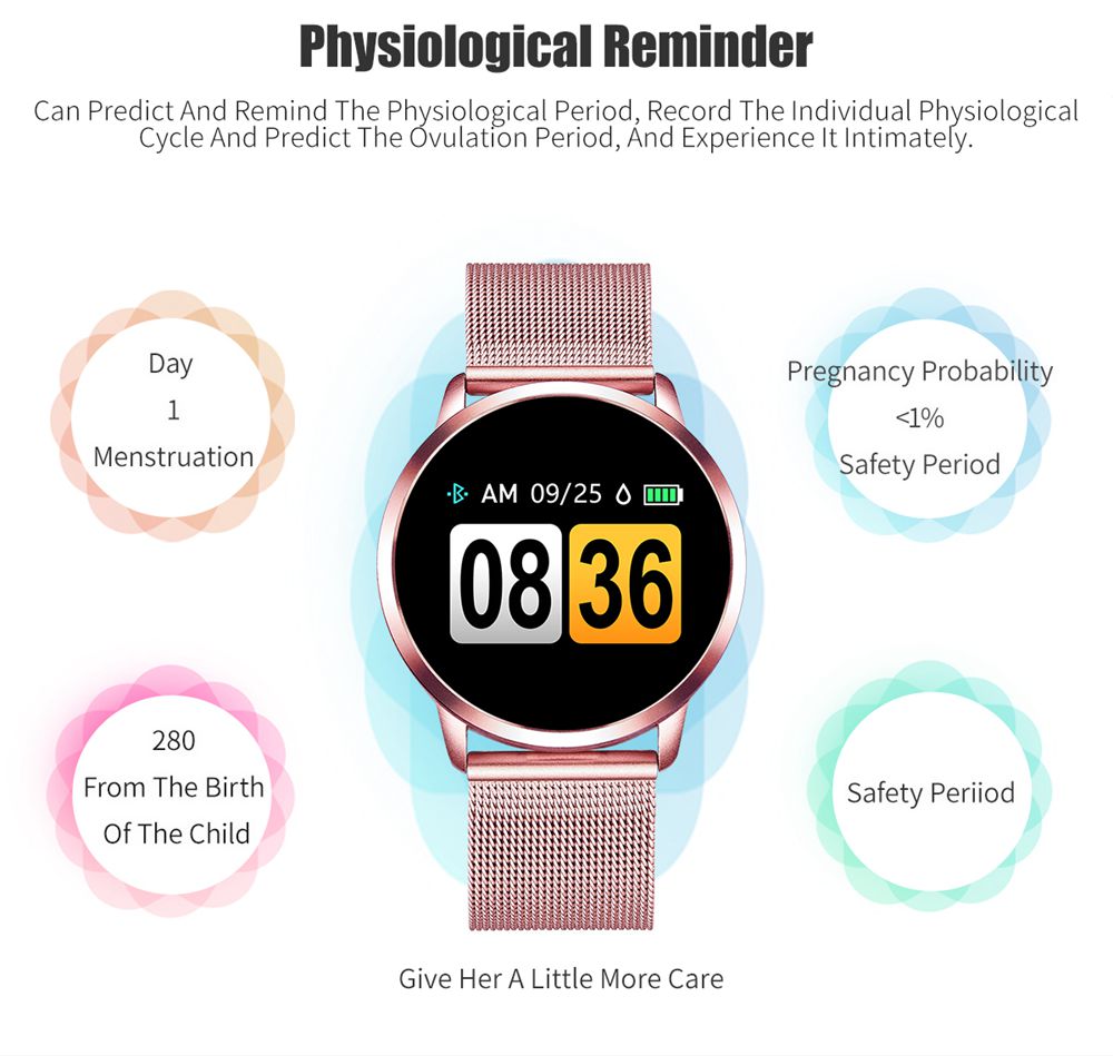 Makibes Q8 Smart Watch 1.0 Inch Round TFT Screen IP67 Heart Rate Blood Pressure Sleep Monitor Fitness Tracker Metal Strap - Black