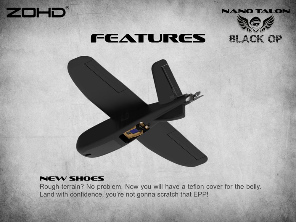 ZOHD Nano Talon Black OP 860mm Wingspan AIO V-Tail EPP Molded FPV Wing RC Airplane PNP With FPV Ready - Black