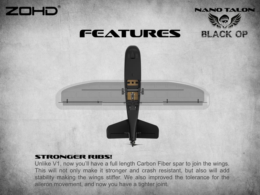 ZOHD Nano Talon Black OP 860mm Wingspan AIO V-Tail EPP Molded FPV Wing RC Airplane PNP With FPV Ready - Black