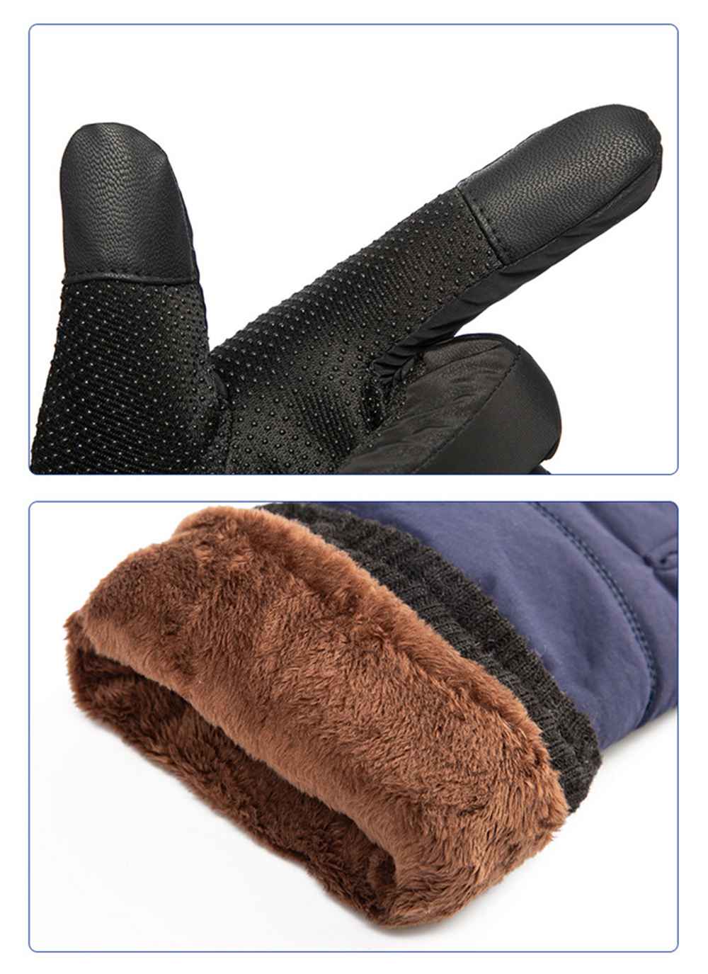 Winter Warm Non-slip Outdoor Velcro Ski Gloves Breathable Waterproof Material - Black