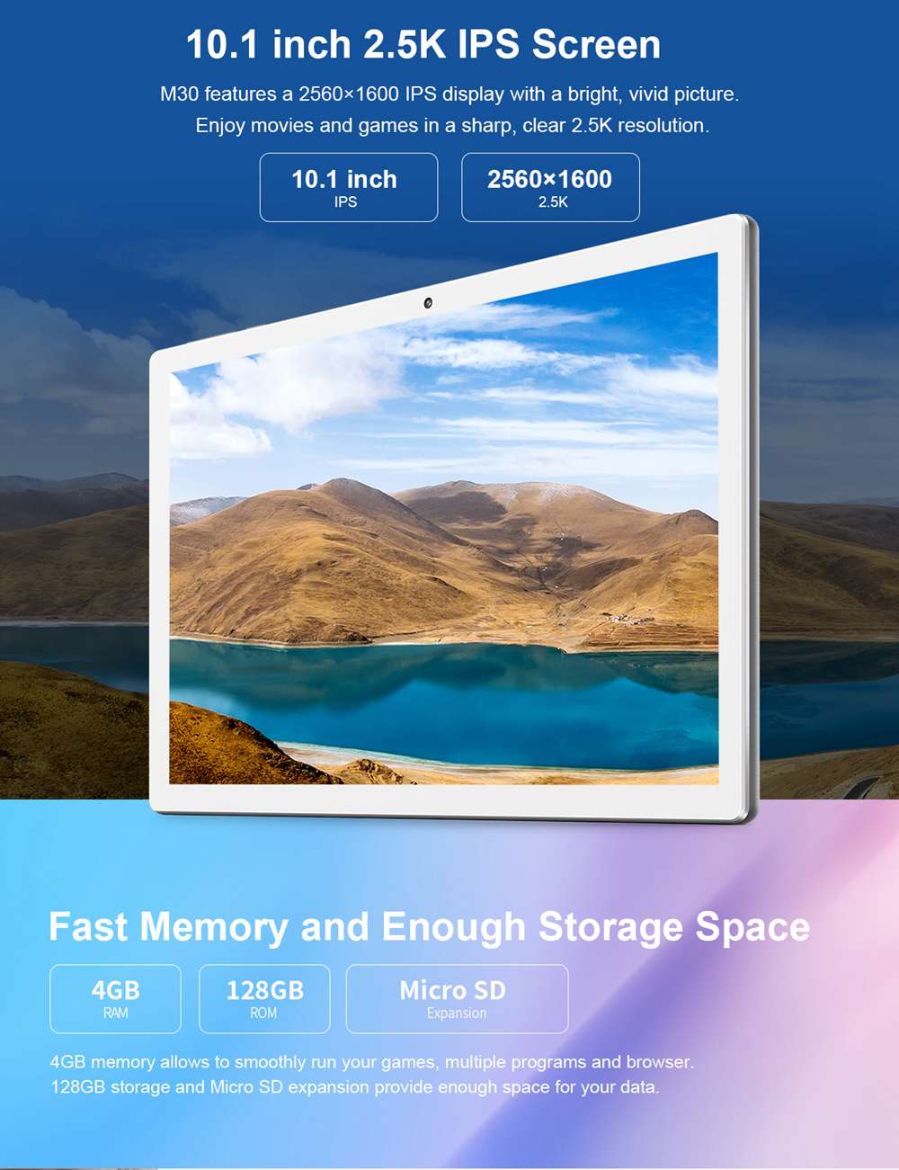 TECLAST M30 4G Tablet MT6797X Deca Core 2.6GHz 10.1 " 2560*1600 Android 8.0 4GB RAM 128GB ROM US Plug - Gray