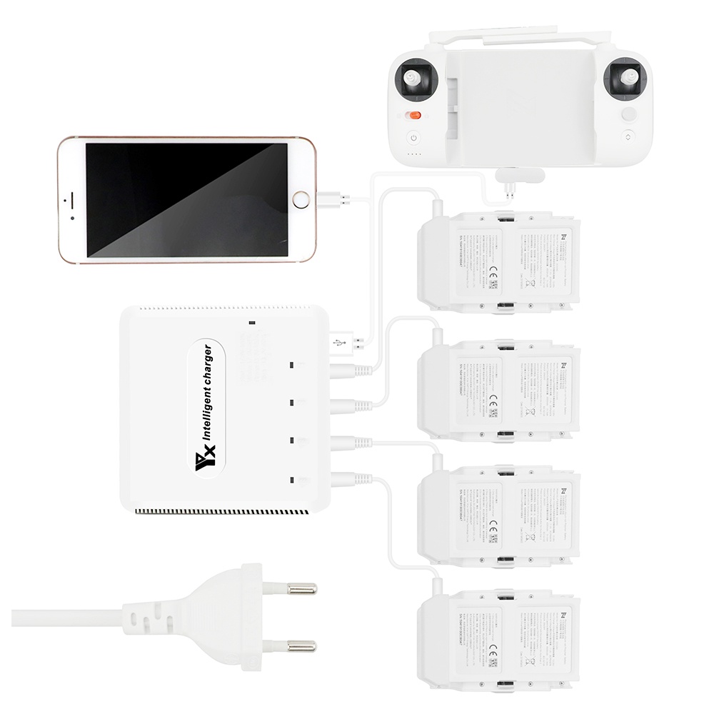 YX Intelligent Charger With 4 Battery Charing Ports 2 USB Interface For FIMI X8 SE Lipo Battery Remote Control - EU Plug