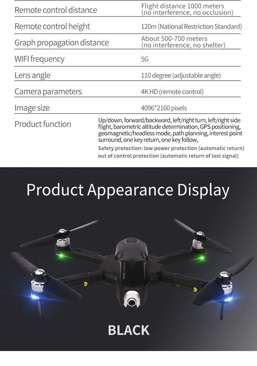 XMR/C M8 4K 5G WIFI Brushless GPS Foldable RC Drone With Adjustable 110 Degree Wide-angle Camera Automatic Following RTF - Three Batteries With Bag