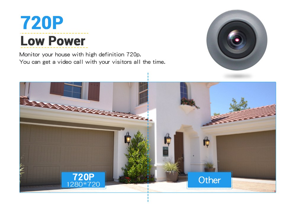 ESCAM V6 Network Smart Doorbell Security Monitoring Cloud Storage HD Camera Only Include Battery - Black