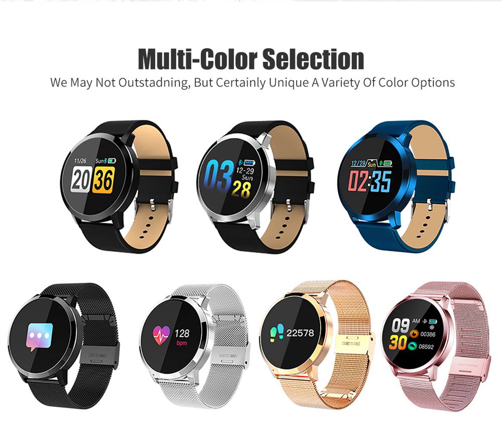 Makibes Q8 Smart Watch 1.0 Inch Round TFT Screen IP67 Heart Rate Blood Pressure Sleep Monitor Fitness Tracker Metal Strap - Black