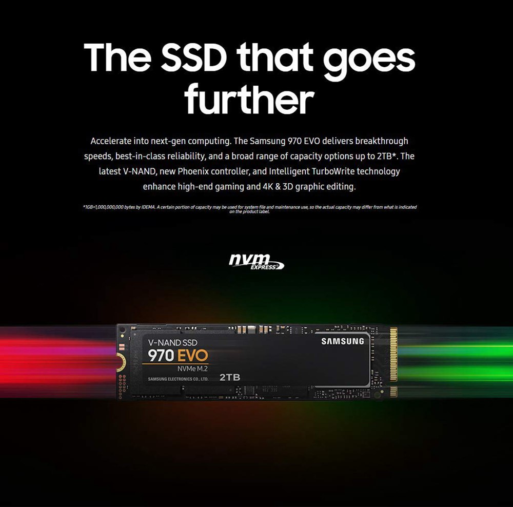 Samsung 970 EVO MZ-V7E1T0BW NVMe M.2 V-NAND 1TB Internal Solid State Drive 3500MB/s Read - Black