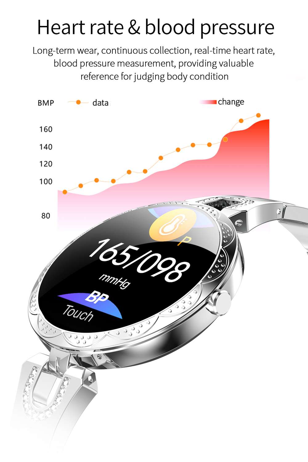 AK15 Women Smart Bracelet 1.08 Inch Color Screen Heart Rate Sleep Monitor IP67 Multiple Sports Modes - Golden
