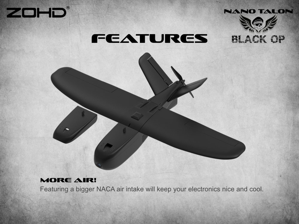 ZOHD Nano Talon Black OP 860mm Wingspan AIO V-Tail EPP Molded FPV Wing RC Airplane PNP With FPV Ready - Black