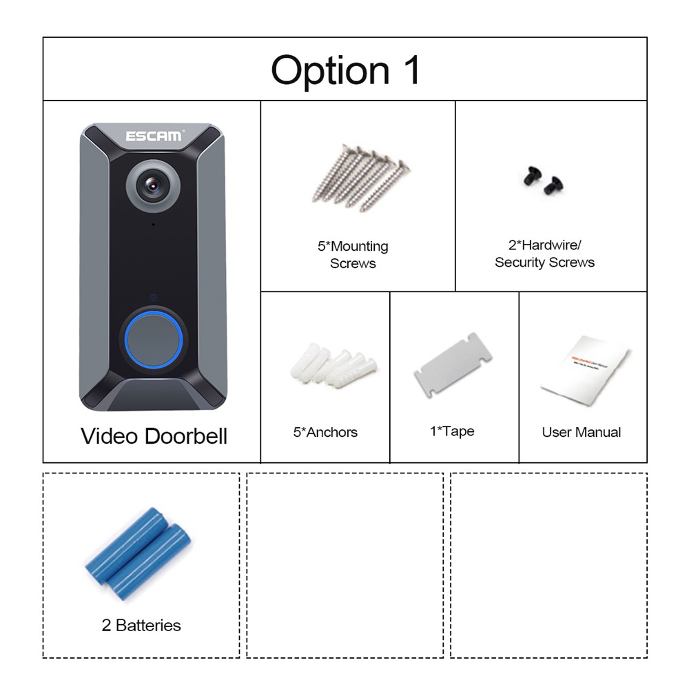 ESCAM V6 Network Smart Doorbell Security Monitoring Cloud Storage HD Camera Only Include Battery - Black