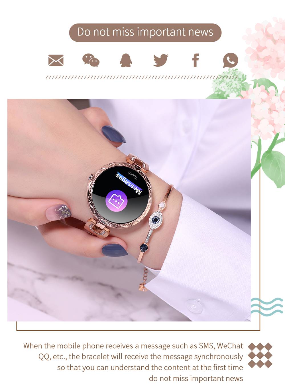 AK15 Women Smart Bracelet 1.08 Inch Color Screen Heart Rate Sleep Monitor IP67 Multiple Sports Modes - Golden