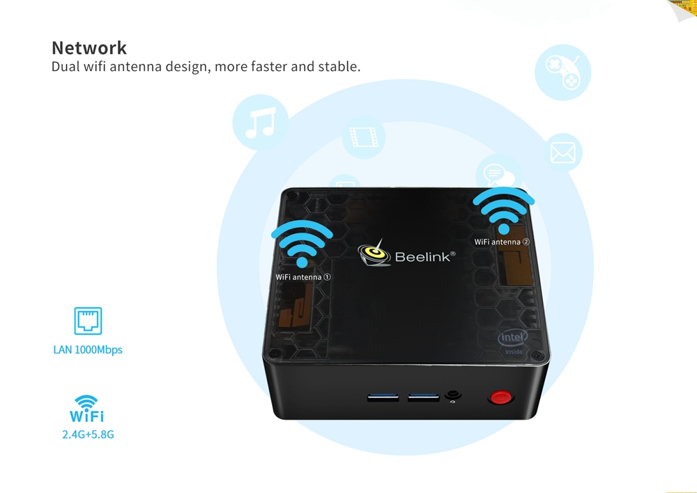 Beelink Gemini X55 Ultimate Intel Gemini Lake J5005 2.8Ghz 8GB/256GB Licensed Windows 10 Mini PC Intel® UHD Graphics 605 2.4G/5G MIMO WIFI Gigabit LAN HDMI*2 USB3.0*4 mSATA PCIE