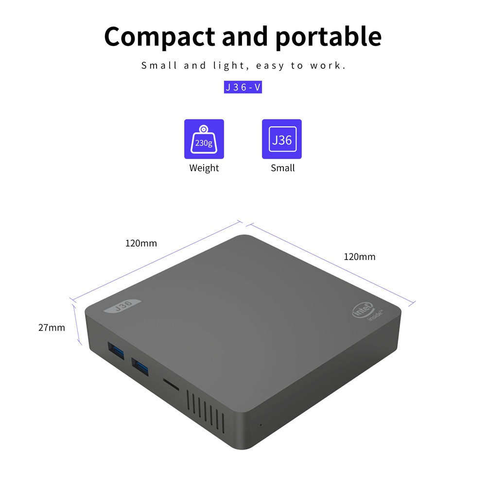 J36-V Intel Celeron J3160 Windows10 SSD SATA Mini PC LPDDR3 4GB 64GB eMMC Bluetooth 2.4G+5G WIFI HDMI+VGA Gigabit LAN