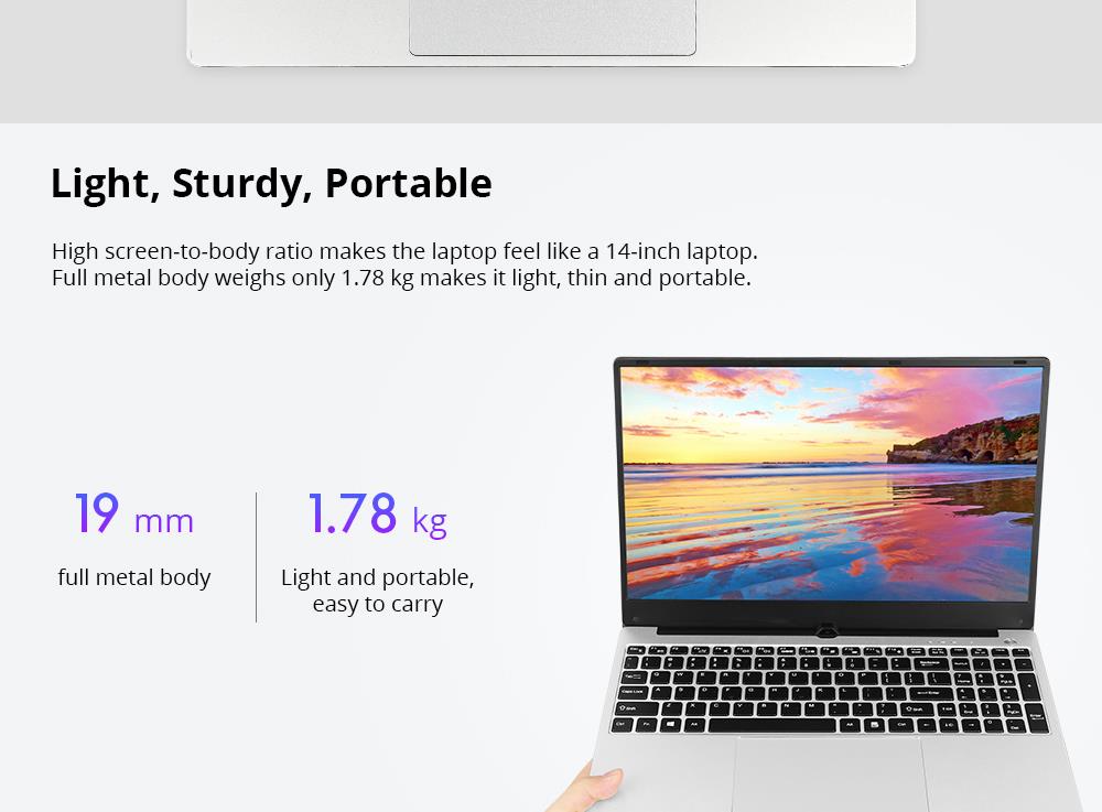 VORKE Notebook 15 4G Laptop Intel Core i7-4500U 15.6'' Screen 1920*1080 Windows 10 8GB DDR3 256GB SSD - Silver