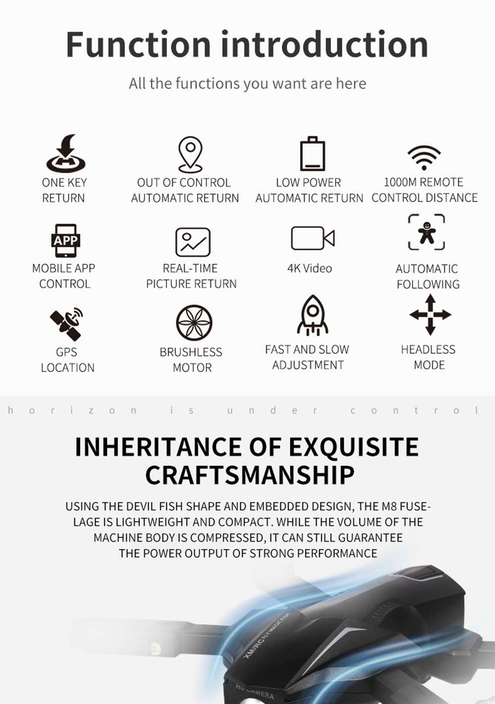 XMR/C M8 4K 5G WIFI Brushless GPS Foldable RC Drone With Adjustable 110 Degree Wide-angle Camera Automatic Following RTF - Two Batteries With Bag