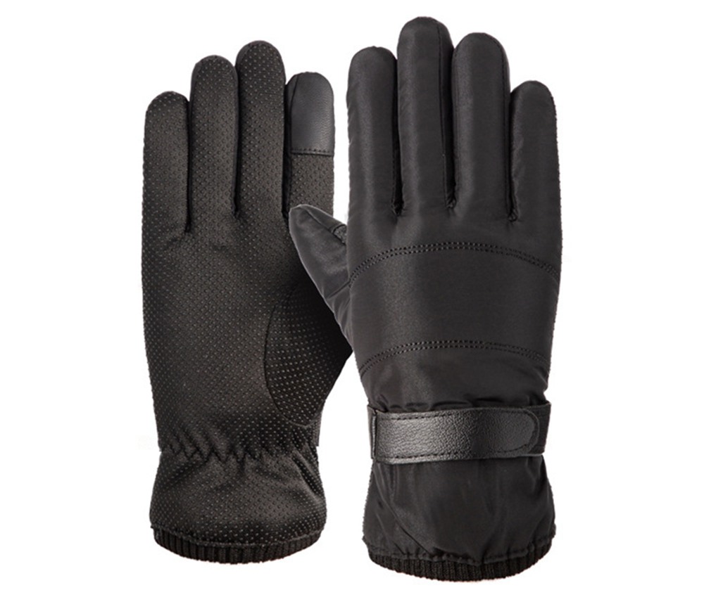 Winter Warm Non-slip Outdoor Velcro Ski Gloves Breathable Waterproof Material - Black